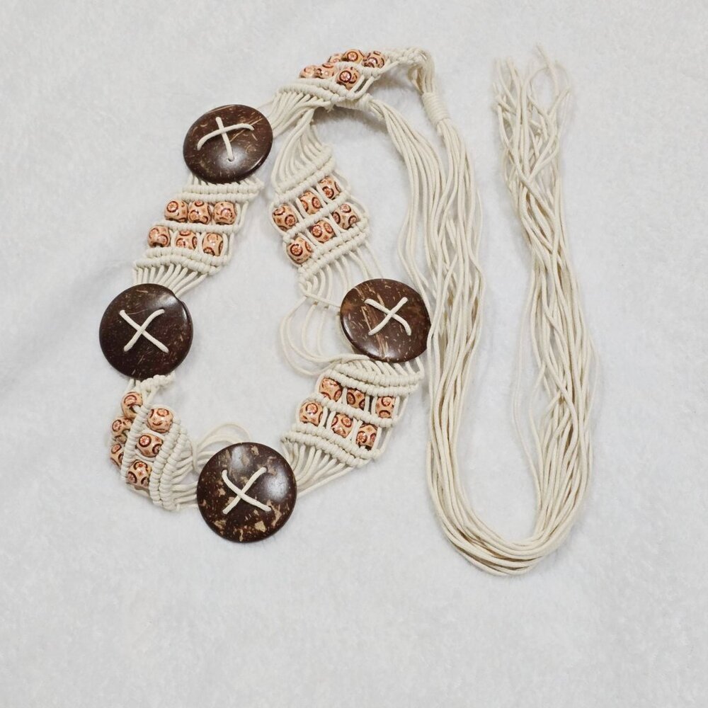 Dolls Kill ✦ Boho Rope Belt w/ Beads ✦ Coconut Shell Accents Adjustable One Size